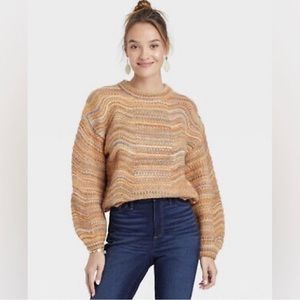Universal Thread Gold Wave Striped Knit Sweater Size L